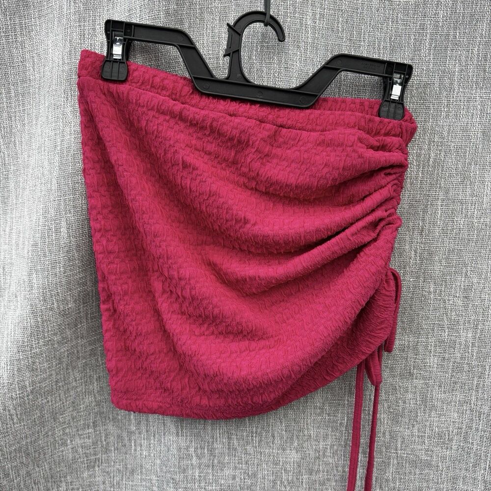Womens Pink textured Ruched Drawstring Mini Skirt Asymmetrical Night Out Club S